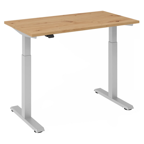 Bureau à hauteur réglable électriquement XMST 612 S en chêne rustique avec structure argentée de hjh OFFICE PRO