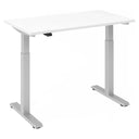 Bureau réglable en hauteur électriquement XMST 612 S en blanc et argent avec piétement en T de hjh OFFICE PRO