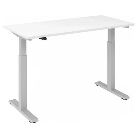 Bureau à hauteur réglable électriquement XMST 614 S en blanc-argent avec plateau rectangulaire de hjh OFFICE PRO
