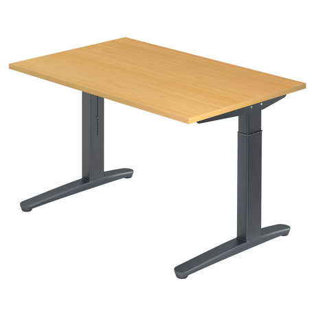 Bureau réglable en hauteur XTRA XB 12 GG avec un plateau en hêtre clair et un piètement gris foncé de hjh OFFICE PRO