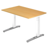 Bureau réglable en hauteur XTRA XB 12 WC avec un plateau en hêtre et des pieds blancs de hjh OFFICE PRO