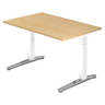 Bureau réglable en hauteur XTRA XB 12 WC en érable avec structure blanche et pieds argentés de hjh OFFICE PRO