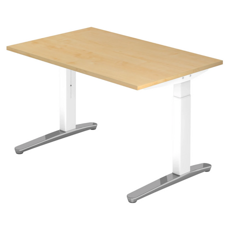 Bureau réglable en hauteur XTRA XB 12 WC en érable avec structure blanche et pieds argentés de hjh OFFICE PRO