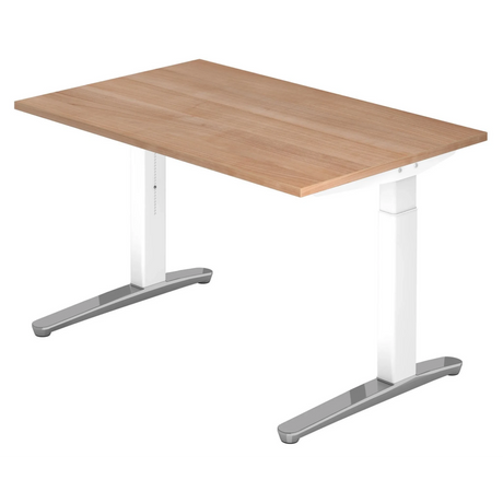 Bureau réglable en hauteur XTRA XB 12 WC aspect noyer avec structure blanche de hjh OFFICE PRO