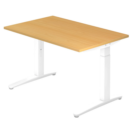 Bureau réglable en hauteur XTRA XB 12 WW avec plateau couleur hêtre et structure blanche de hjh OFFICE PRO