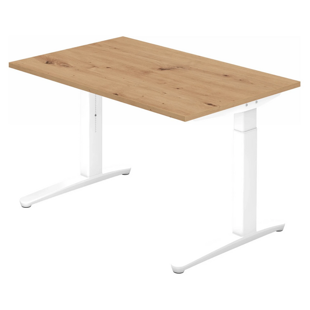Bureau réglable en hauteur XTRA XB 12 WW avec plateau en chêne rustique et piètement blanc de hjh OFFICE PRO