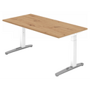 Bureau réglable en hauteur XTRA XB 16 WC avec plateau en chêne noueux et pieds blancs de hjh OFFICE PRO
