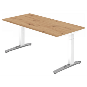 Bureau réglable en hauteur XTRA XB 16 WC avec plateau en chêne noueux et pieds blancs de hjh OFFICE PRO