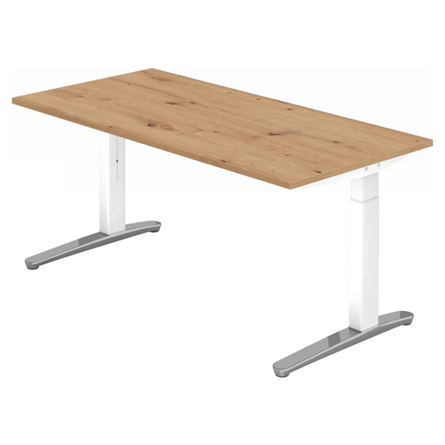 Bureau réglable en hauteur XTRA XB 16 WC avec plateau en chêne noueux et pieds blancs de hjh OFFICE PRO