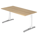 Bureau réglable en hauteur XTRA XB 16 WC avec plateau couleur chêne et piètement blanc de hjh OFFICE PRO