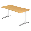 Bureau réglable en hauteur XTRA XB 16 WC en hêtre avec structure blanche et pieds argentés de hjh OFFICE PRO