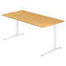 Bureau réglable en hauteur XTRA XB 16 WW avec plateau couleur hêtre et structure blanche de hjh OFFICE PRO