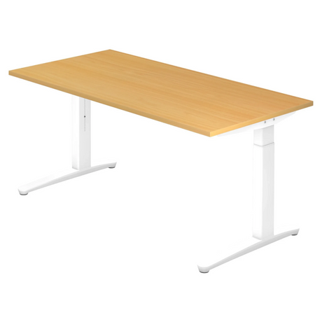 Bureau réglable en hauteur XTRA XB 16 WW avec plateau couleur hêtre et structure blanche de hjh OFFICE PRO