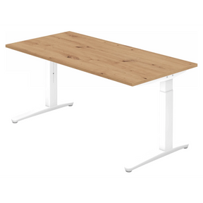 Bureau réglable en hauteur XTRA XB 16 WW en chêne rustique avec piétement blanc de hjh OFFICE PRO