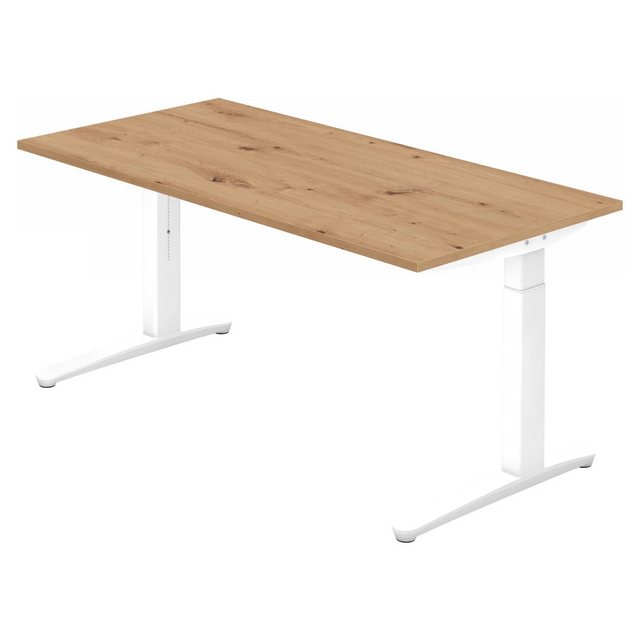 Bureau réglable en hauteur XTRA XB 16 WW en chêne rustique avec piétement blanc de hjh OFFICE PRO