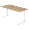 Bureau réglable en hauteur XTRA XB 16 WW avec un plateau en chêne et un piètement blanc de hjh OFFICE PRO