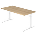 Bureau réglable en hauteur XTRA XB 16 WW avec un plateau en chêne et un piètement blanc de hjh OFFICE PRO