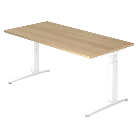 Bureau réglable en hauteur XTRA XB 16 WW avec un plateau en chêne et un piètement blanc de hjh OFFICE PRO
