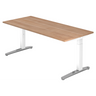 Bureau réglable en hauteur XTRA XB 19 WC avec plateau en noyer et pieds blancs de hjh OFFICE PRO