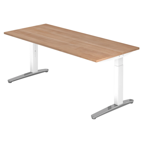 Bureau réglable en hauteur XTRA XB 19 WC avec plateau en noyer et pieds blancs de hjh OFFICE PRO