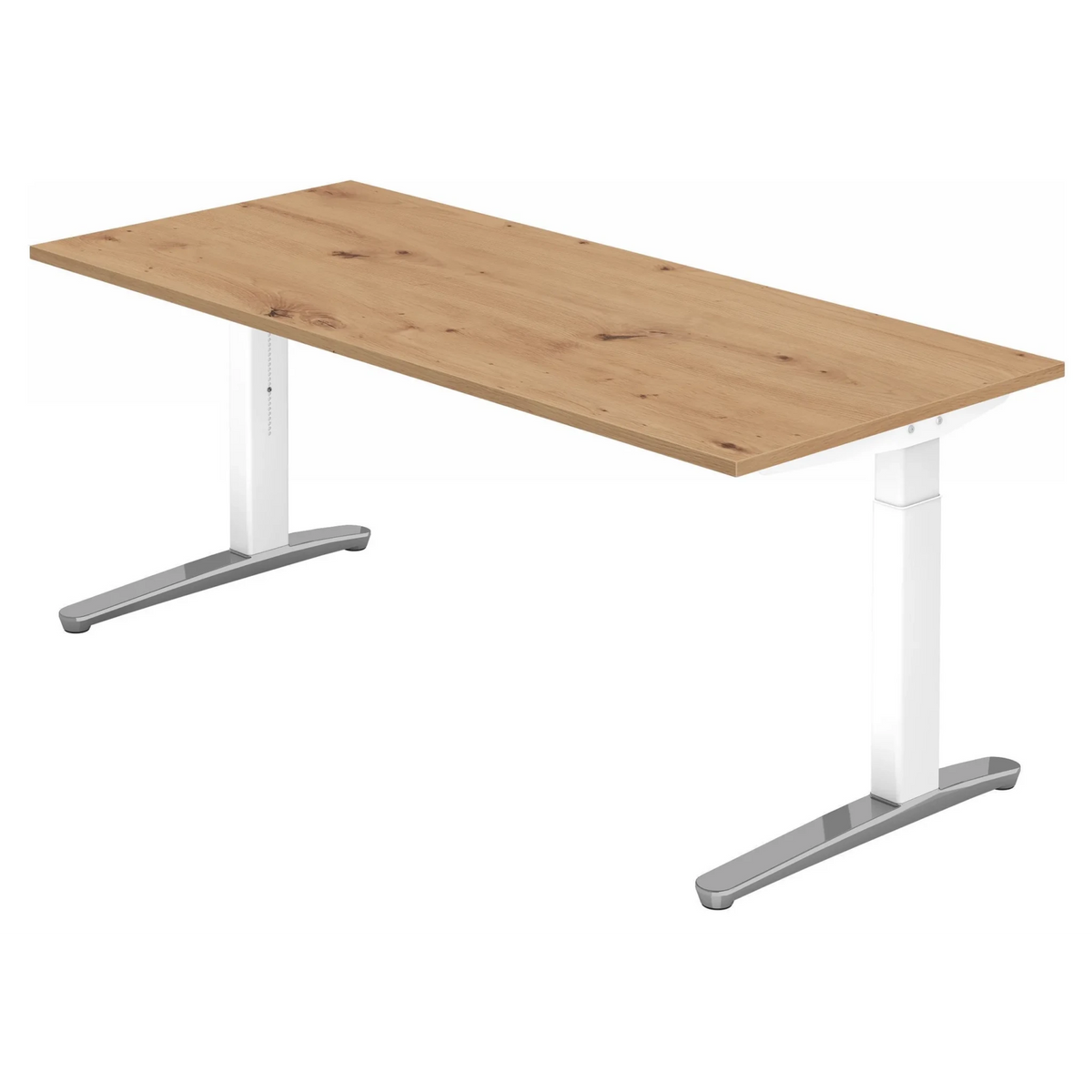 Bureau réglable en hauteur XTRA XB 19 WC en chêne noueux avec piètement blanc de hjh OFFICE PRO