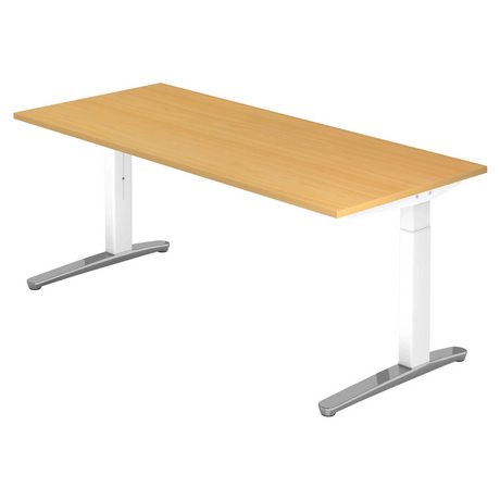 Bureau réglable en hauteur XTRA XB 19 WC en hêtre avec pieds blancs et supports argentés de hjh OFFICE PRO