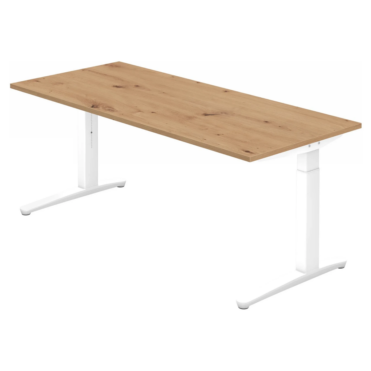 Bureau réglable en hauteur XTRA XB 19 WW en chêne noueux avec piètement blanc de hjh OFFICE PRO