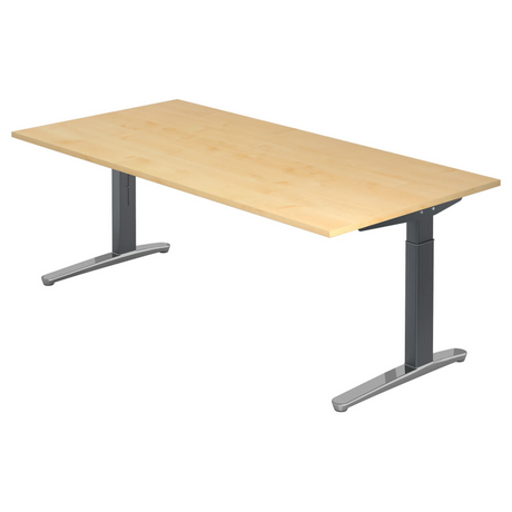 Bureau réglable en hauteur XTRA XB 2E GC aspect érable avec pieds en métal gris de hjh OFFICE PRO