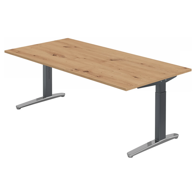 Bureau réglable en hauteur XTRA XB 2E GC en chêne noueux avec pieds gris de hjh OFFICE PRO