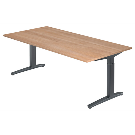 Bureau réglable en hauteur XTRA XB 2E GG effet noyer avec structure gris foncé de hjh OFFICE PRO