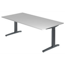 Bureau réglable en hauteur XTRA XB 2E GG en gris avec plateau rectangulaire de hjh OFFICE PRO