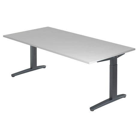 Bureau réglable en hauteur XTRA XB 2E GG en gris avec plateau rectangulaire de hjh OFFICE PRO
