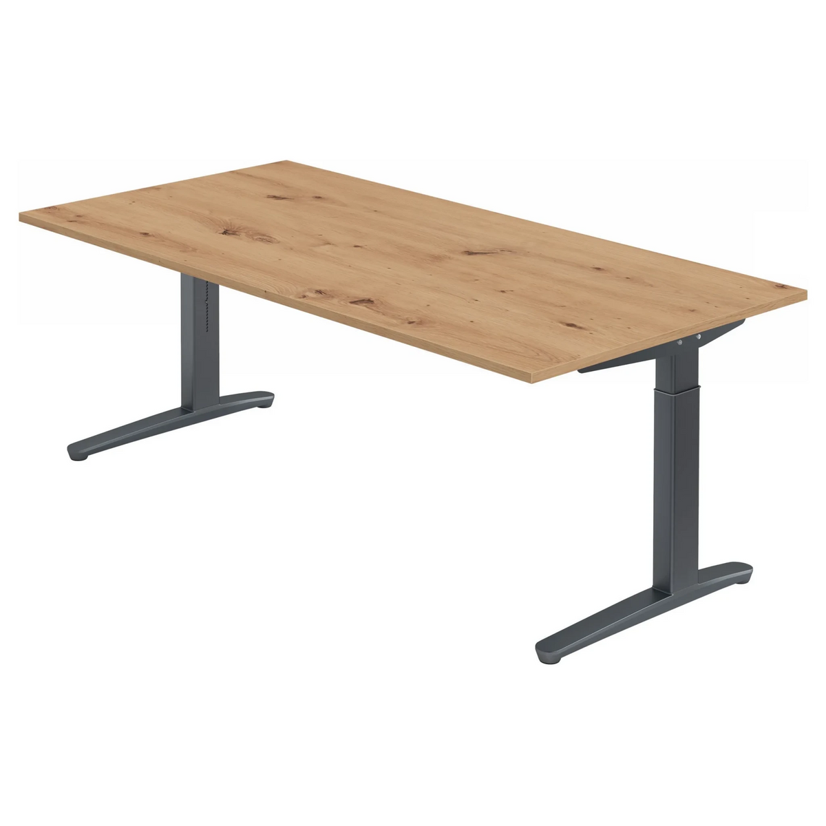 Bureau réglable en hauteur XTRA XB 2E GG avec plateau en chêne rustique et piètement anthracite de hjh OFFICE PRO