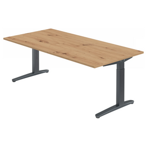 Bureau réglable en hauteur XTRA XB 2E GG avec plateau en chêne rustique et piètement anthracite de hjh OFFICE PRO
