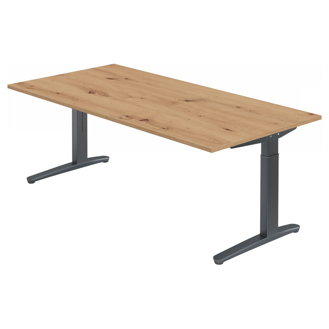 Bureau réglable en hauteur XTRA XB 2E GG avec plateau en chêne rustique et piètement anthracite de hjh OFFICE PRO
