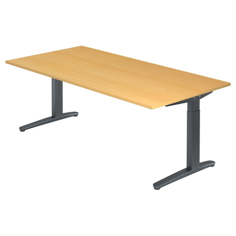 Bureau réglable en hauteur XTRA XB 2E GG en hêtre avec piètement gris foncé de hjh OFFICE PRO