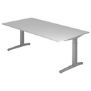 Bureau réglable en hauteur XTRA XB 2E SS en gris avec un grand plateau rectangulaire de hjh OFFICE PRO