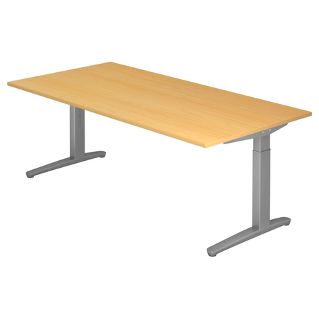 Bureau réglable en hauteur XTRA XB 2E SS en hêtre avec piètements en T gris de hjh OFFICE PRO