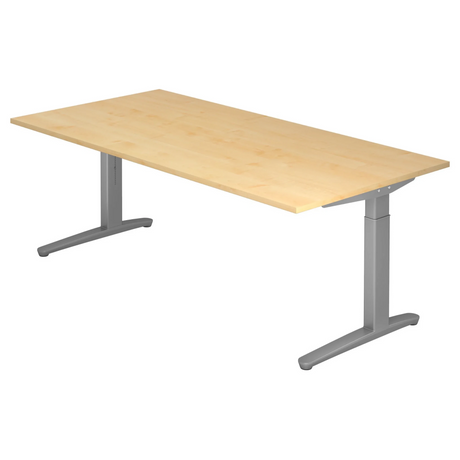 Bureau réglable en hauteur XTRA XB 2E SS avec plateau en érable clair et pieds gris de hjh OFFICE PRO