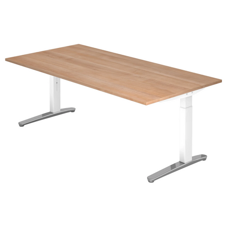 Bureau réglable en hauteur XTRA XB 2E WC aspect noyer avec pieds blancs de hjh OFFICE PRO