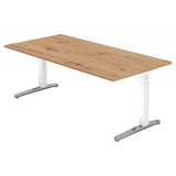 Bureau réglable en hauteur XTRA XB 2E WC avec plateau en chêne rustique et pieds blancs de hjh OFFICE PRO