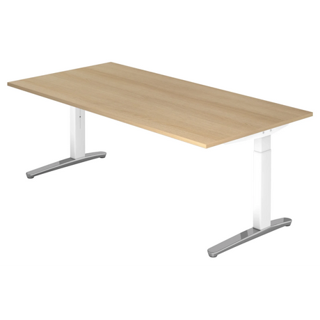 Bureau réglable en hauteur XTRA XB 2E WC effet chêne avec pieds blancs de hjh OFFICE PRO