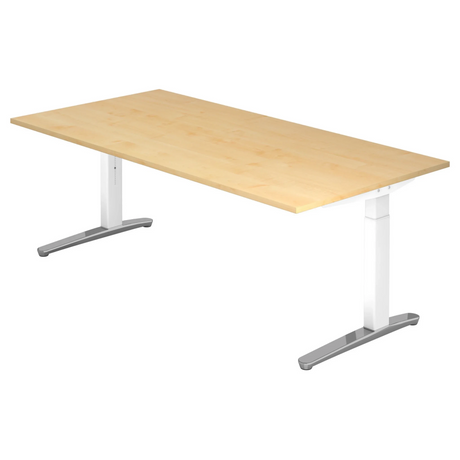 Bureau réglable en hauteur XTRA XB 2E WC effet érable avec pieds blancs de hjh OFFICE PRO