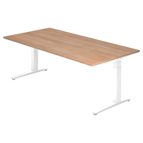 Bureau réglable en hauteur XTRA XB 2E WW aspect noyer avec pieds blancs de hjh OFFICE PRO