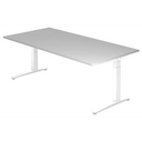 Bureau réglable en hauteur XTRA XB 2E WW avec plateau gris et piètement blanc de hjh OFFICE PRO