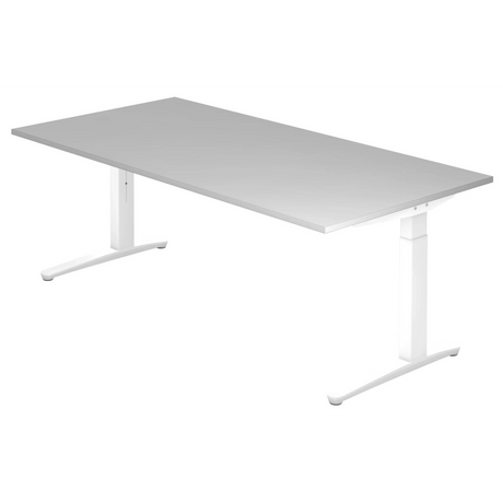 Bureau réglable en hauteur XTRA XB 2E WW avec plateau gris et piètement blanc de hjh OFFICE PRO