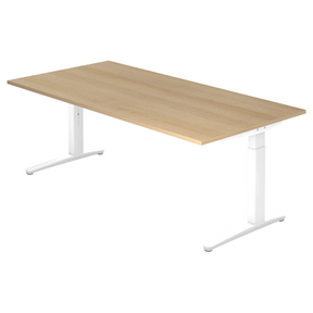 Bureau réglable en hauteur XTRA XB 2E WW avec plateau en chêne rustique et piétement blanc de hjh OFFICE PRO