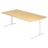 Bureau réglable en hauteur XTRA XB 2E WW avec plateau en bois d'érable et pieds blancs de hjh OFFICE PRO