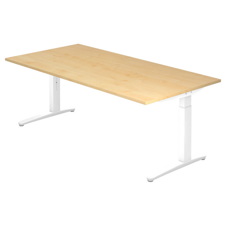 Bureau réglable en hauteur XTRA XB 2E WW avec plateau en bois d'érable et pieds blancs de hjh OFFICE PRO