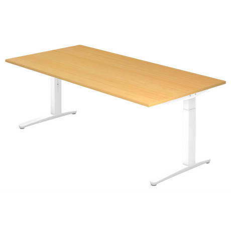 Bureau réglable en hauteur XTRA XB 2E WW aspect hêtre avec structure blanche de hjh OFFICE PRO